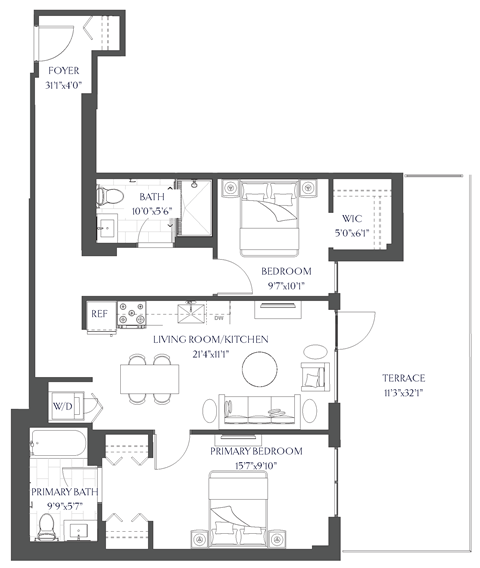 a floor plan of a house with a bedroom and a living room
